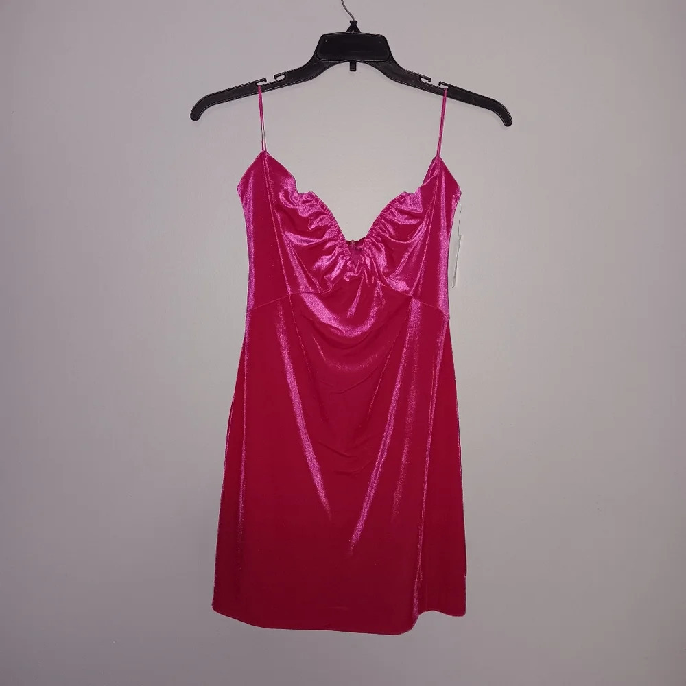 So women's mini dress size XL hot pink velvet spaghetti straps 90s Y2K
